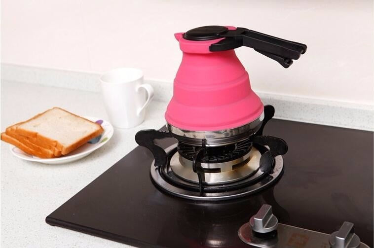 1.2L Folding Silicone Steel Bottom Water Kettle, Great For Camping.