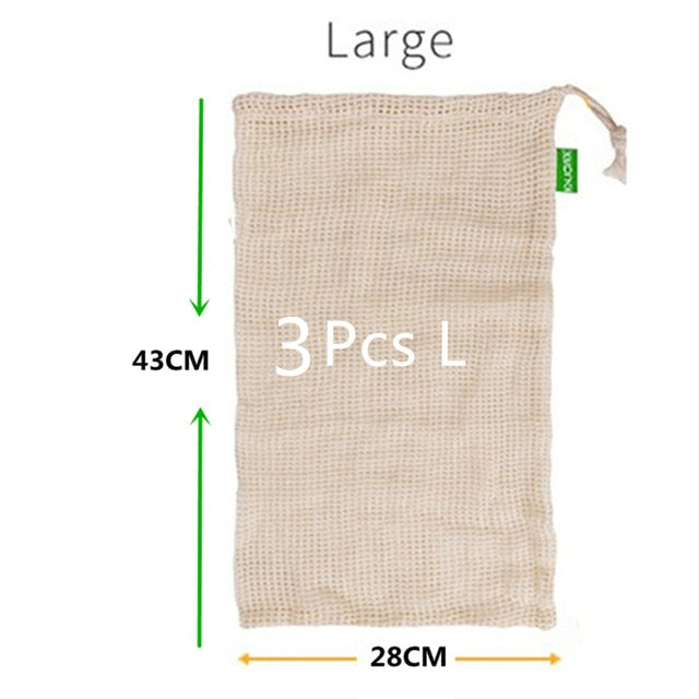 Reusable Cotton Mesh Produce Bags for Vegetables/ Fruit.