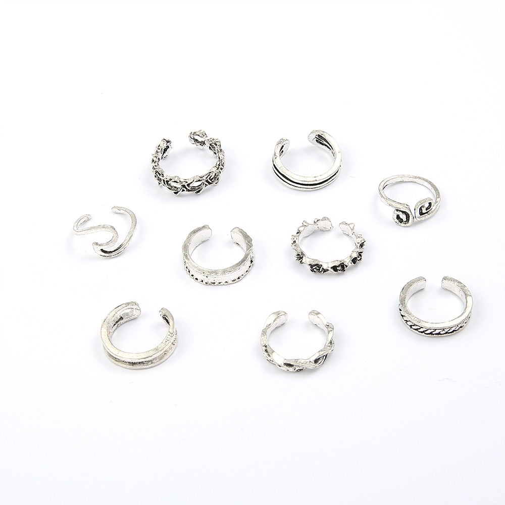 9 PCS/SET Bohemia Mix Adjustable Toe Ring Set.