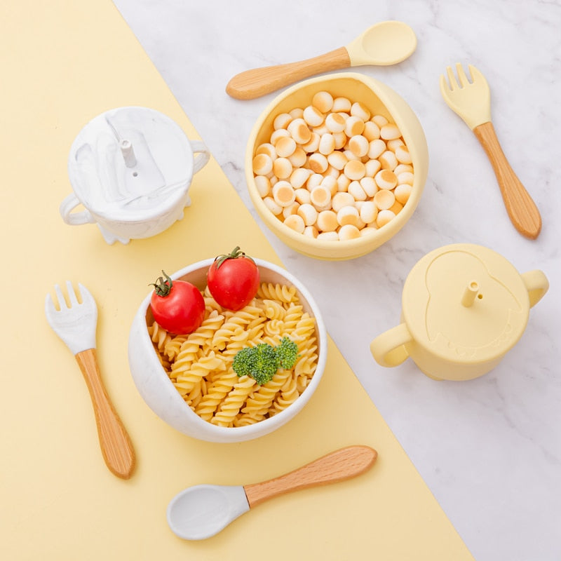 Babies Silicone Bowl, Fork, Spoon, OR Cup and Straw With Suction Cup.