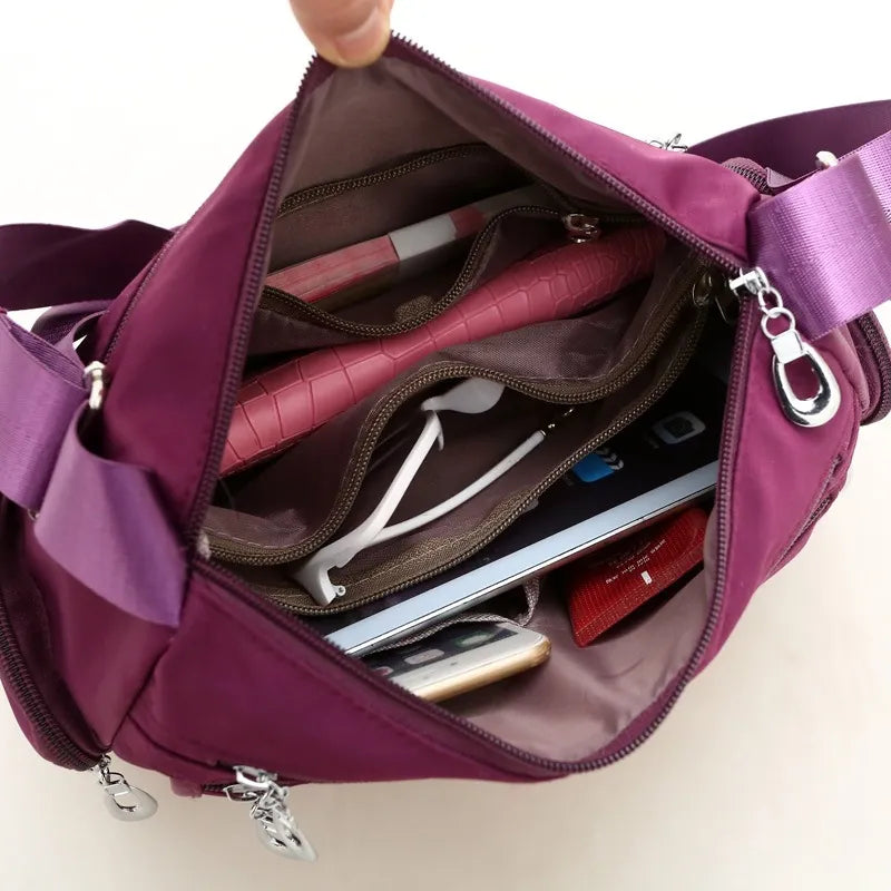 Women's Waterproof Nylon Shoulder Bag With Compartments.