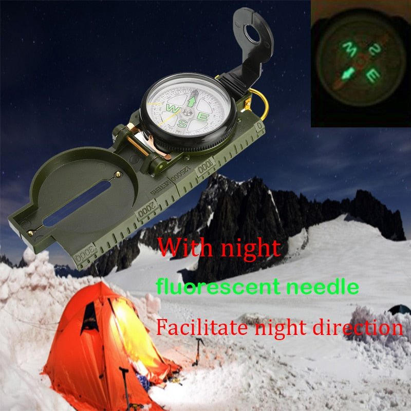 Folding Army Green Compass With fluorescent needle. Great for outdoor Camping and Hiking.
