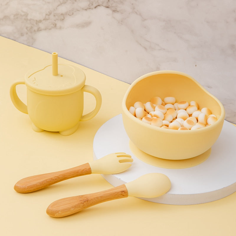 Babies Silicone Bowl, Fork, Spoon, OR Cup and Straw With Suction Cup.
