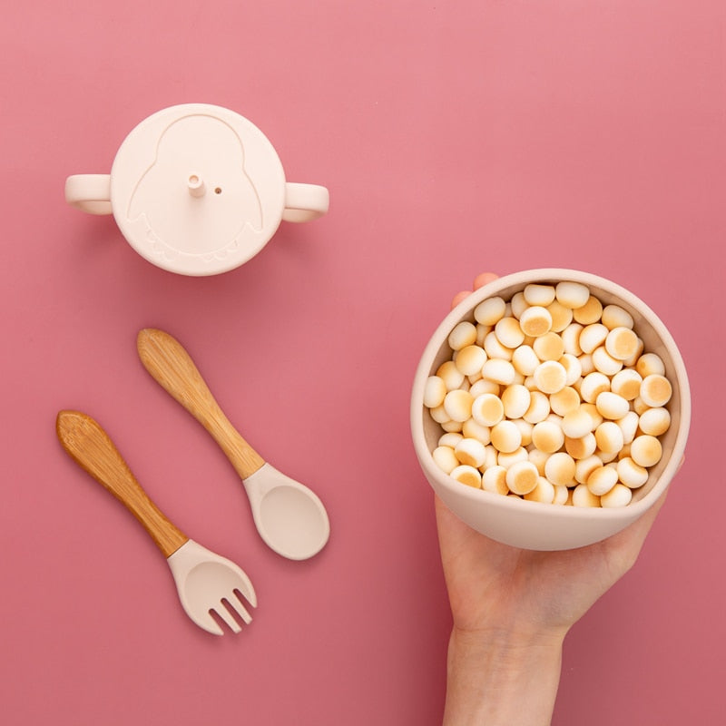 Babies Silicone Bowl, Fork, Spoon, OR Cup and Straw With Suction Cup.