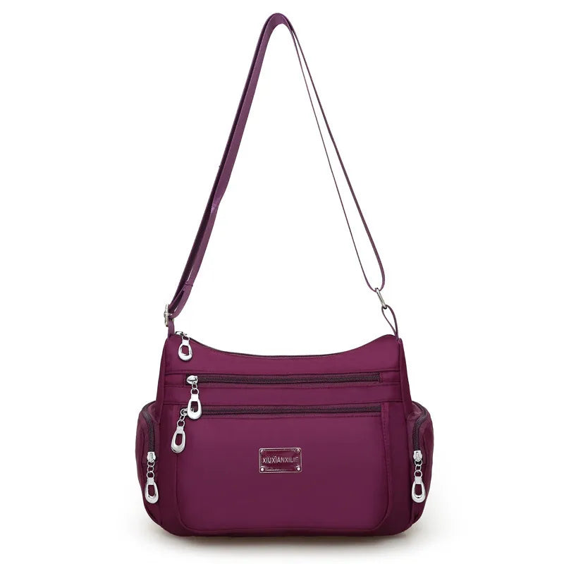 Women's Waterproof Nylon Shoulder Bag With Compartments.