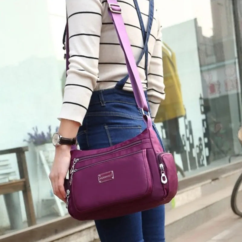 Women's Waterproof Nylon Shoulder Bag With Compartments.