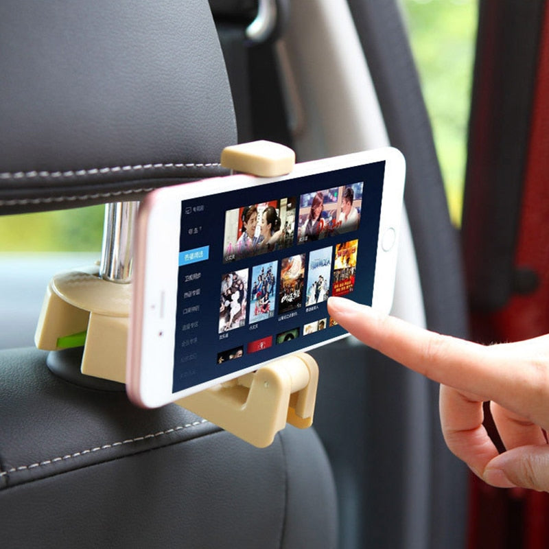Headrest Hook with Phone Holder for Bags, Handbags. Easy to install and holds up to 5kg.