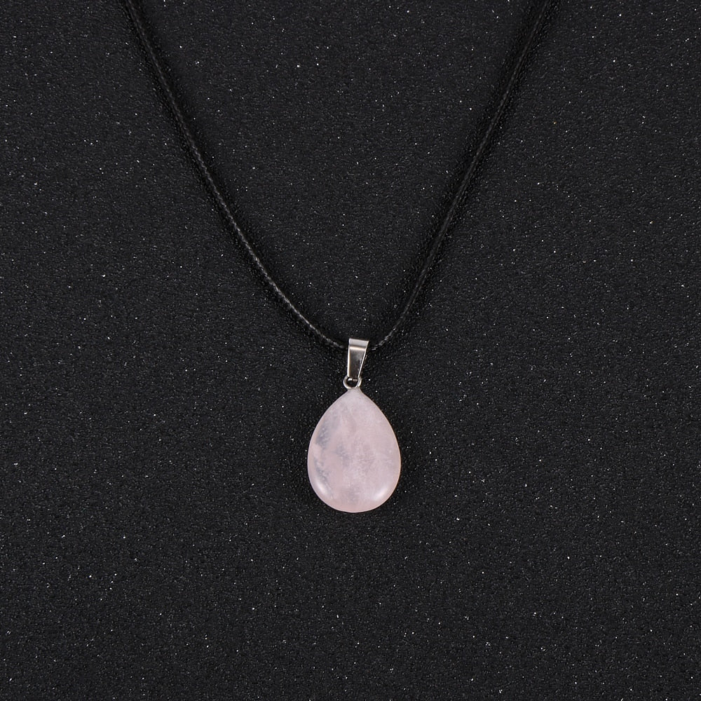 Women Natural Water Drop Pendant Necklace. Easy To Wear As A Necklace OR Choker with a Variety of Stones.