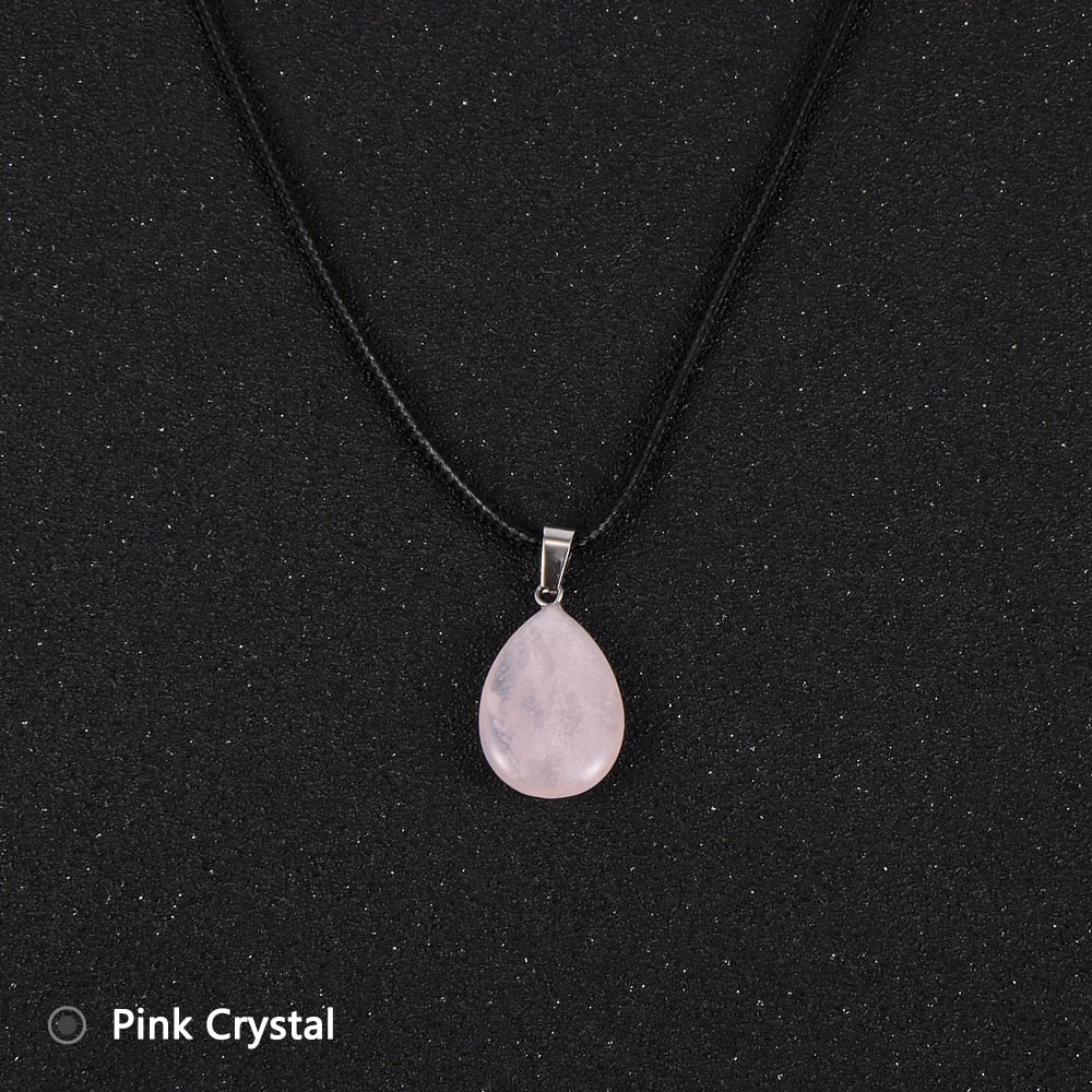 Women Natural Water Drop Pendant Necklace. Easy To Wear As A Necklace OR Choker with a Variety of Stones.