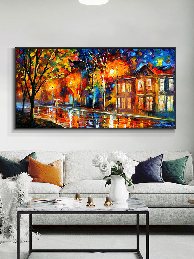 Modern Nordic Poster "Walking Down The Street" Oil Painting  Print On Canvas.
