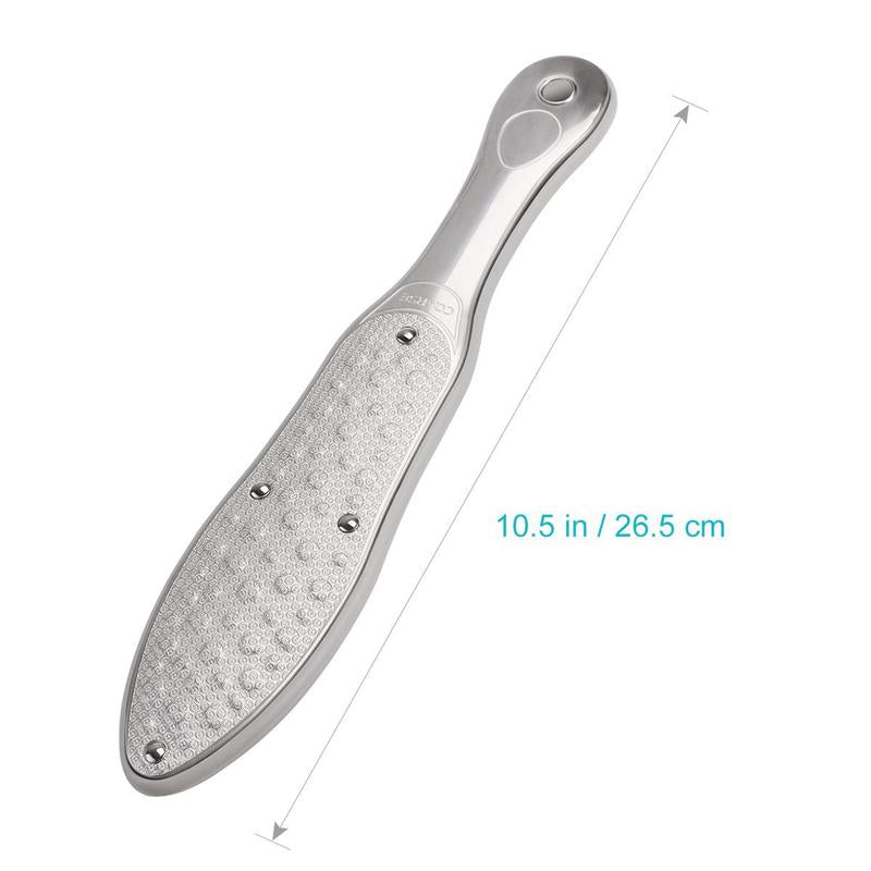 Stainless steel pedicure file. Removes callus and exfoliates your feet.