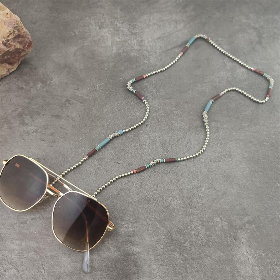Boho Wood Bead Chains with Silver Metal Balls For Eyeglasses/Sunglasses.