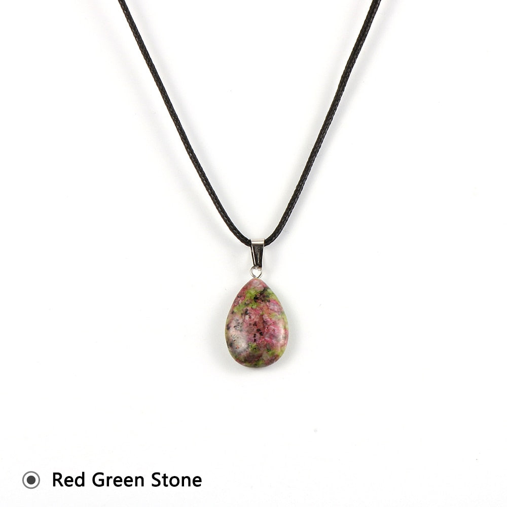 Women Natural Water Drop Pendant Necklace. Easy To Wear As A Necklace OR Choker with a Variety of Stones.