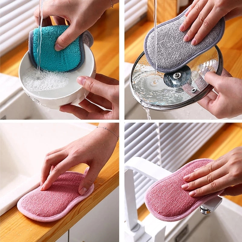 6/3/1pcs Double Sided Nylon/Fabric Sponge Scrubber.