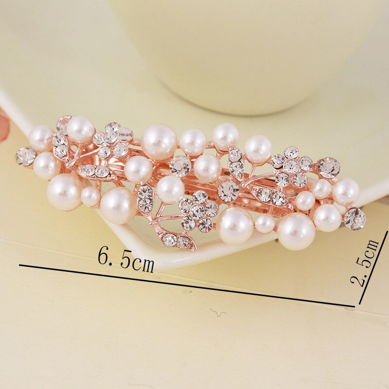 Elegant Imitation Pearl with rhinestones metal hair clip.