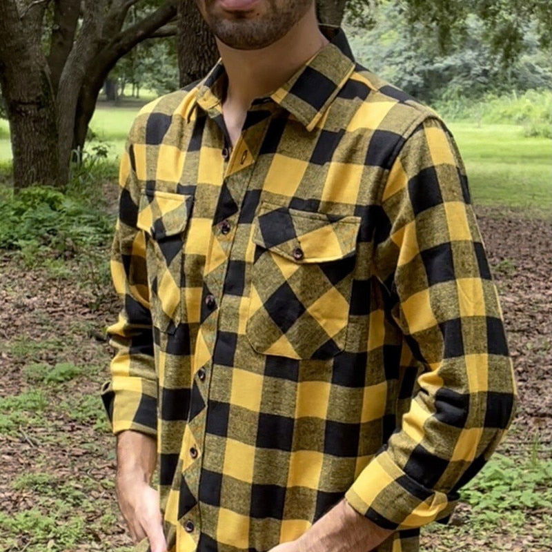 Men's Plaid Flannel Casual Long-Sleeved Shirt. Sizes For (USA SIZE S M L XL 2XL)