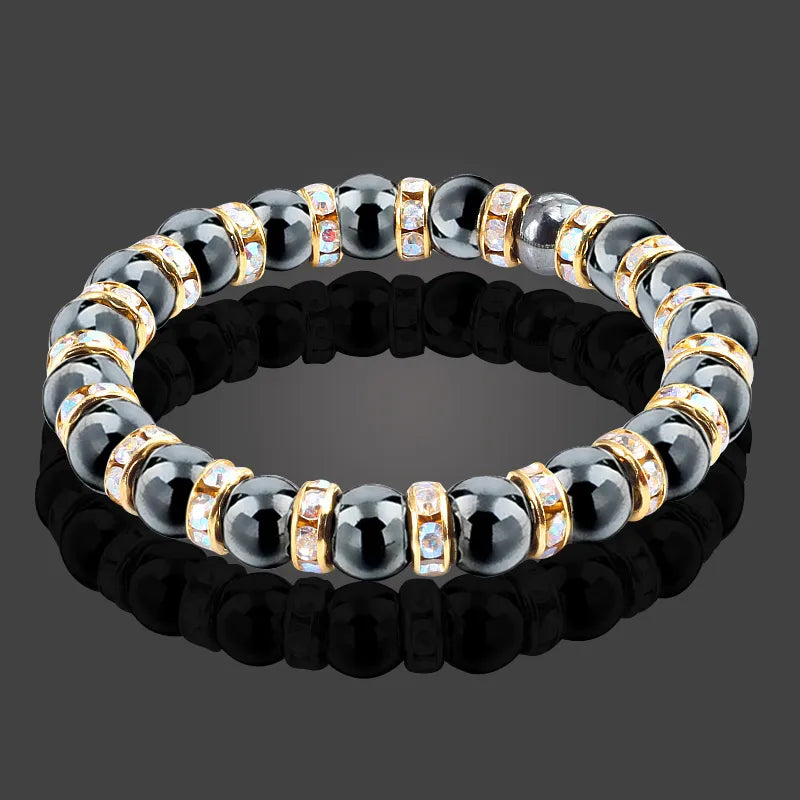 Men And Women's Natural Hematite Stretch Non-Magnetic Bead Bracelets.