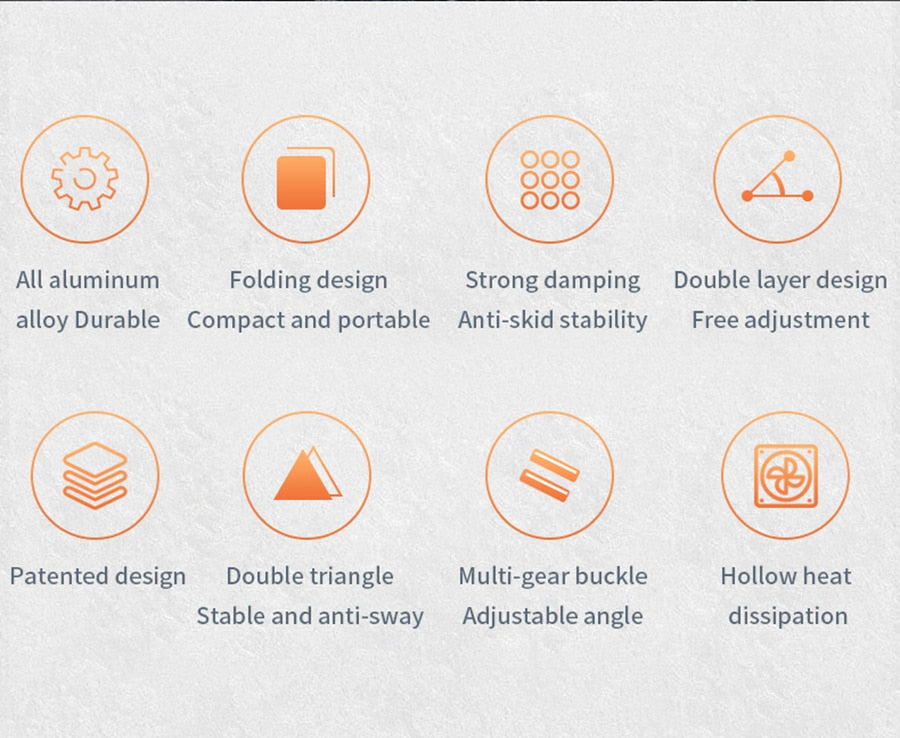 Adjustable Stand For All Notebook Computers. Silicone Anti slip Pads, Foldable With Height Adjustment.