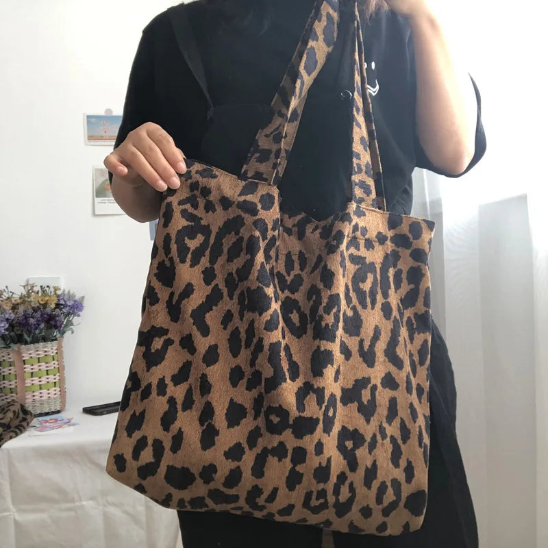 Corduroy Cotton Large Shoulder Shopping Totes