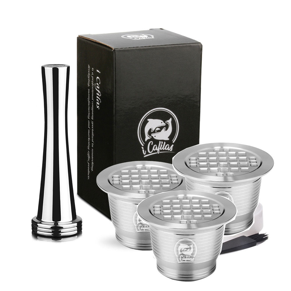 ICafilas Stainless Steel, Reusable Coffee Filter With Tamper for Nespresso Machines.