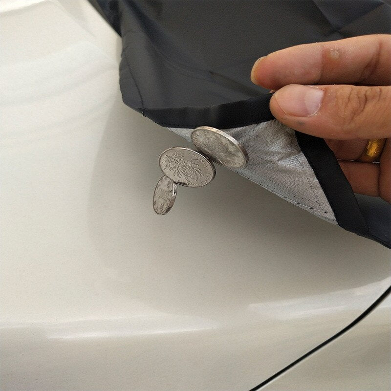 Silver Magnetic front windshield cover. Keeps snow/ice off of your windshield.