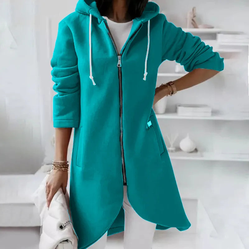 Women's Autumn Zipper Hooded Velvet Long Sweater.