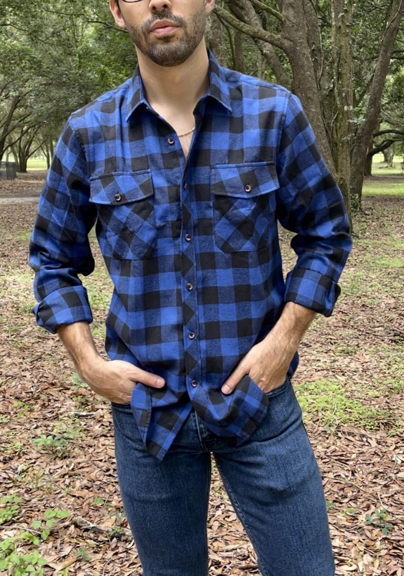 Men's Plaid Flannel Casual Long-Sleeved Shirt. Sizes For (USA SIZE S M L XL 2XL)
