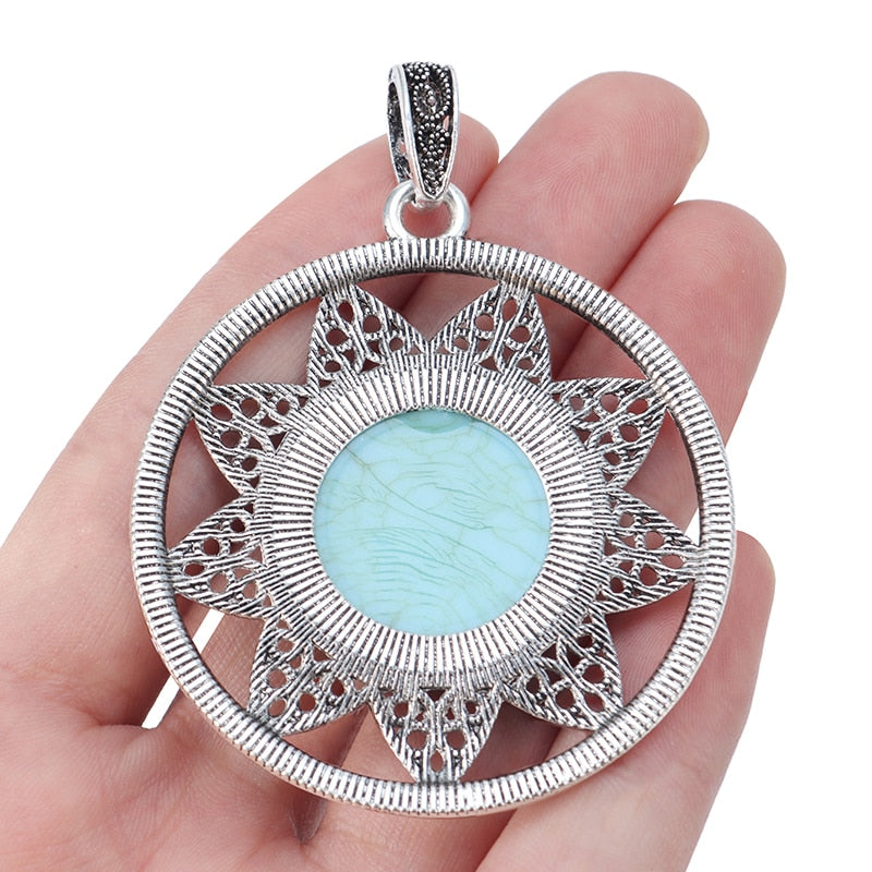 ZXZ Tibetan round silver stone pendants for necklace.