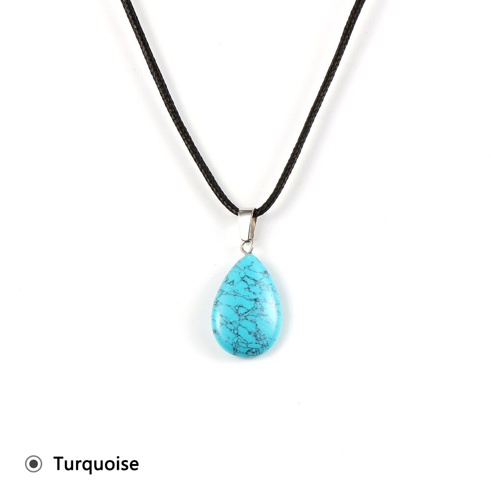Women Natural Water Drop Pendant Necklace. Easy To Wear As A Necklace OR Choker with a Variety of Stones.