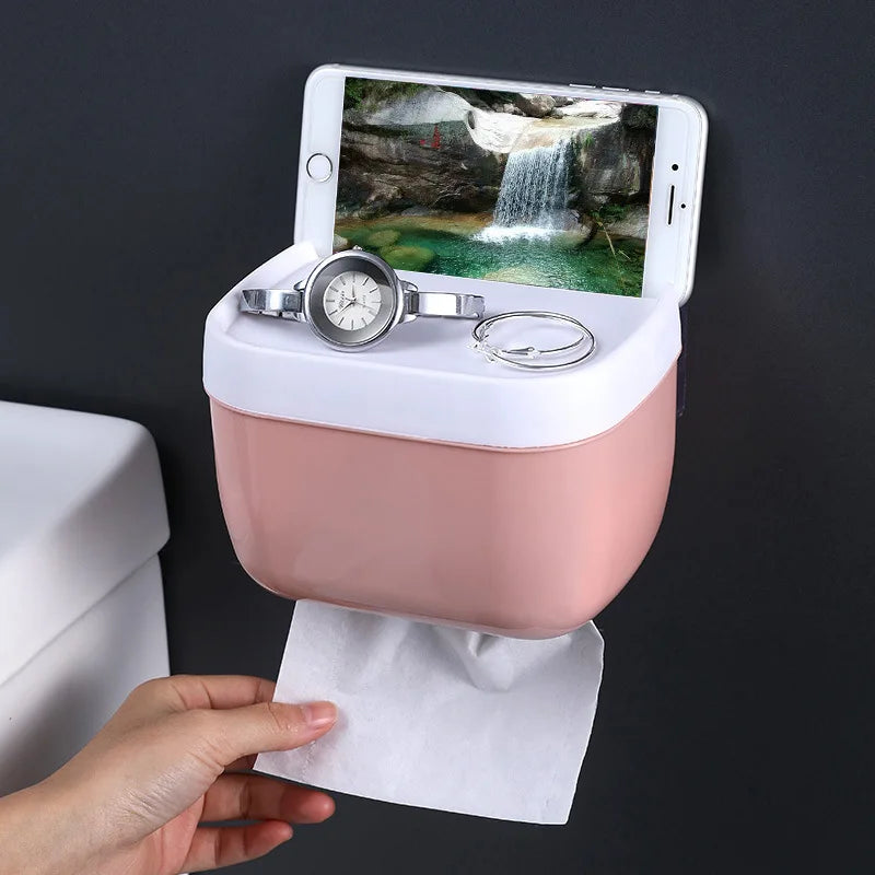Waterproof Wall Mount Tissue Holder for Bathrooms With Shelf