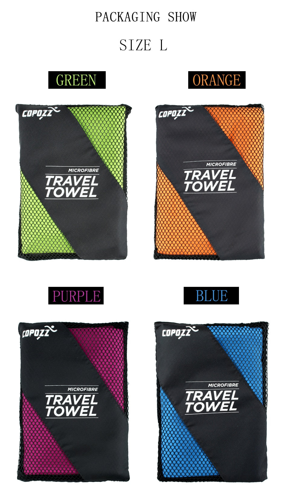 Copozz Microfiber, Easy Drying Small OR Large Travel Towel.