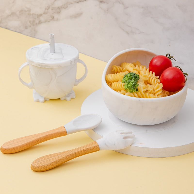 Babies Silicone Bowl, Fork, Spoon, OR Cup and Straw With Suction Cup.