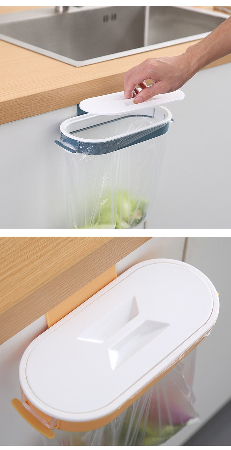 Kitchen Garbage Bag Rack that hangs on the front or back of the cupboard door. Great for quick access