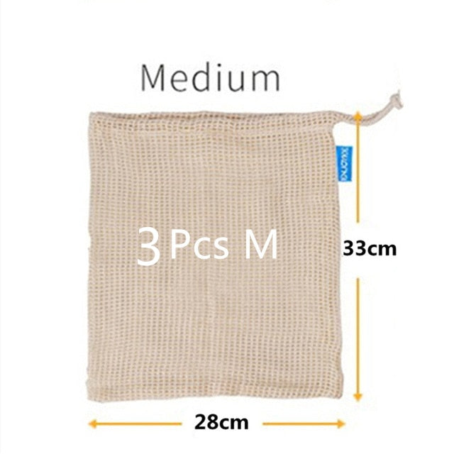 Reusable Cotton Mesh Produce Bags for Vegetables/ Fruit.