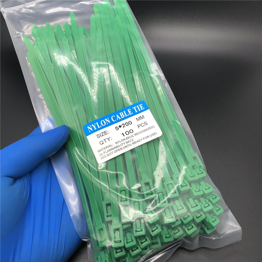 100pcs Colored 200mm Nylon Self-locking Reusable  Zip Ties.