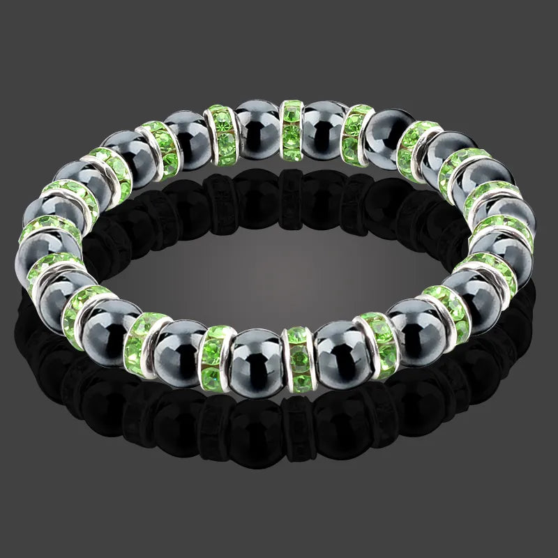 Men And Women's Natural Hematite Stretch Non-Magnetic Bead Bracelets.