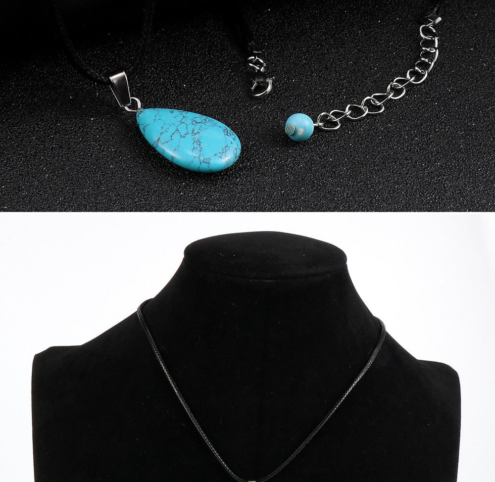 Women Natural Water Drop Pendant Necklace. Easy To Wear As A Necklace OR Choker with a Variety of Stones.