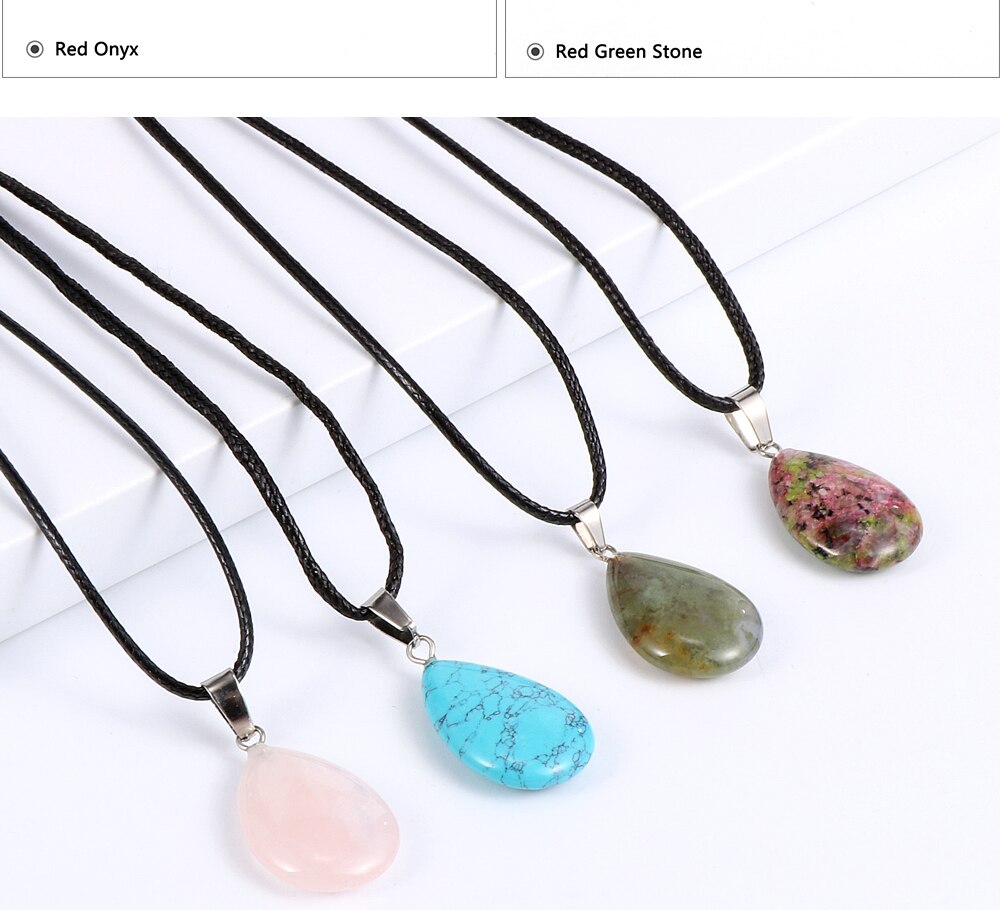 Women Natural Water Drop Pendant Necklace. Easy To Wear As A Necklace OR Choker with a Variety of Stones.