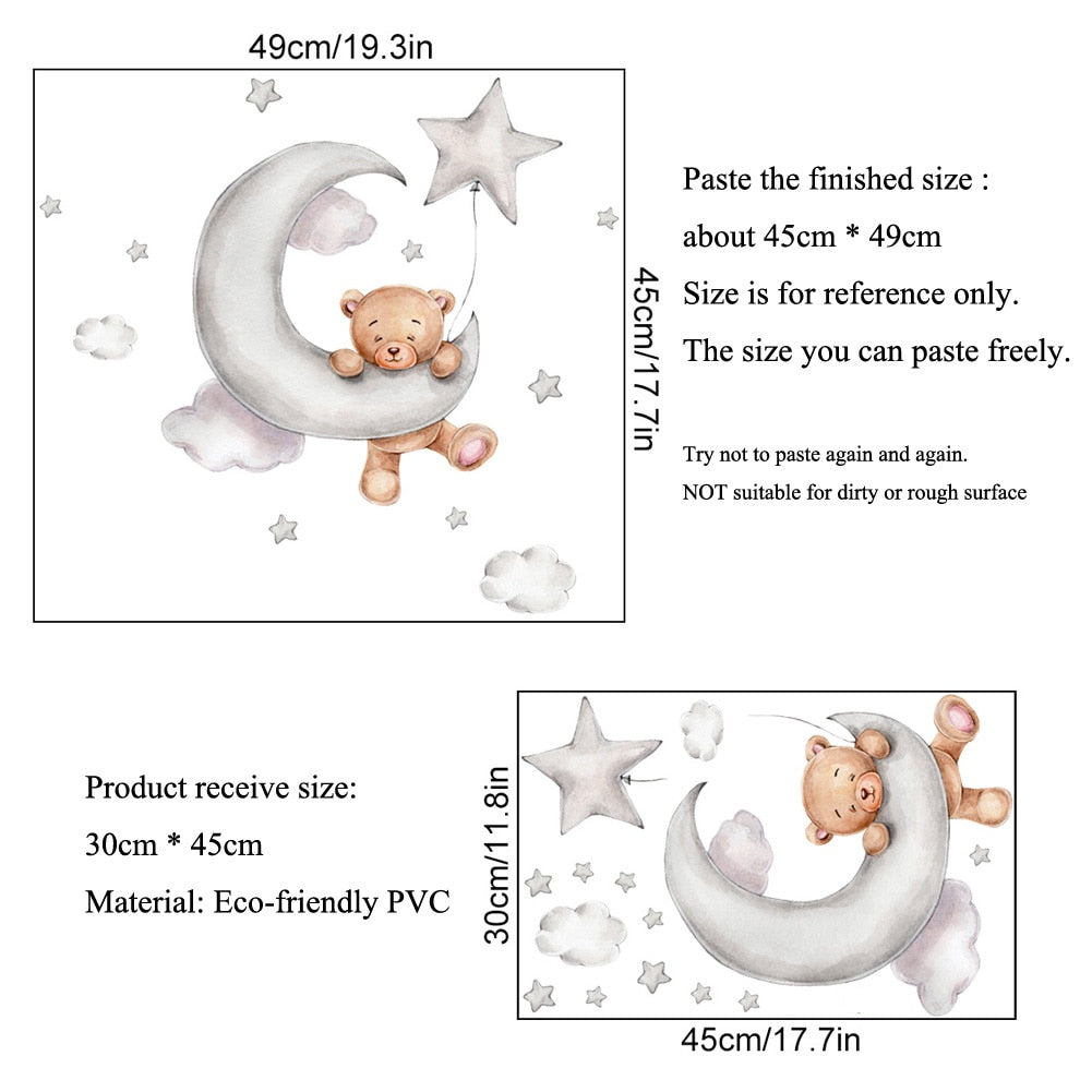 Wall Stickers For Your Nursery Of Bears, Clouds, Stars and Moon.