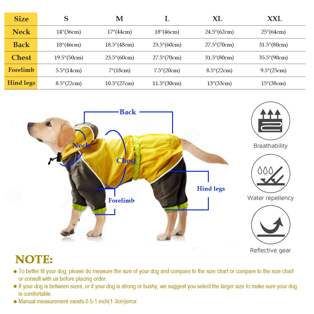Dog S-2XL Reflective Raincoat.