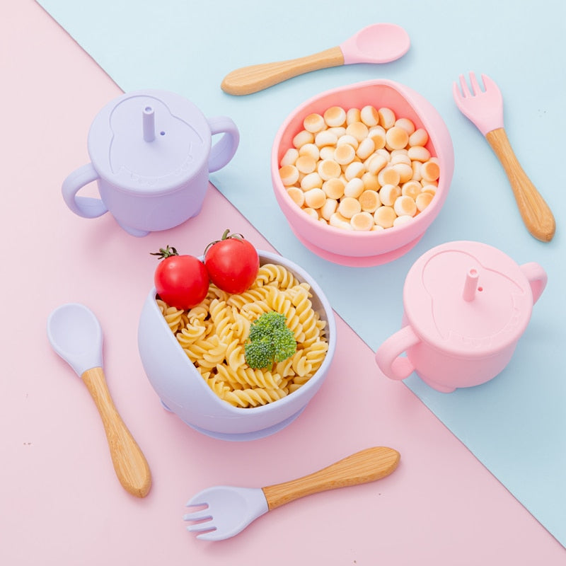 Babies Silicone Bowl, Fork, Spoon, OR Cup and Straw With Suction Cup.