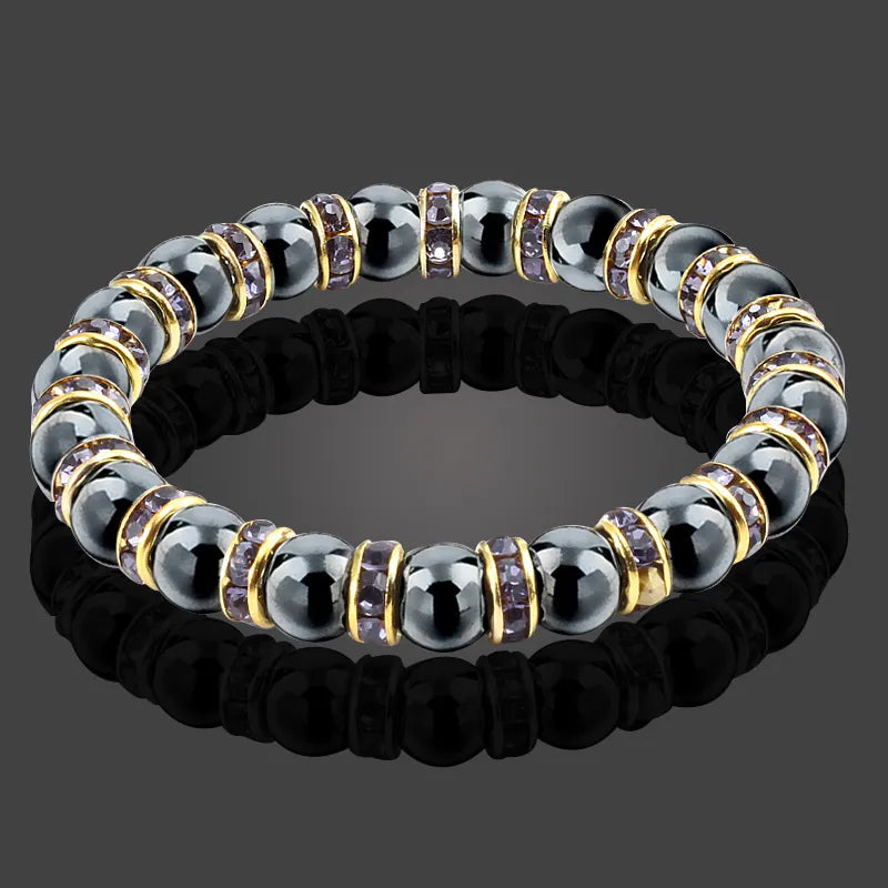 Men And Women's Natural Hematite Stretch Non-Magnetic Bead Bracelets.