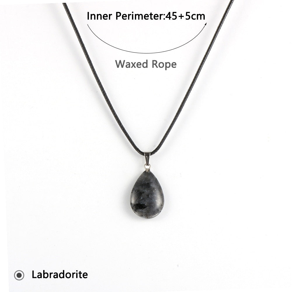 Women Natural Water Drop Pendant Necklace. Easy To Wear As A Necklace OR Choker with a Variety of Stones.