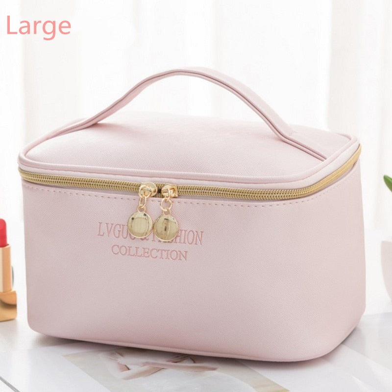 PURDORED 1 Pc women's Leather cosmetic Bag. Leather Waterproof Zipper Make Up organizer.