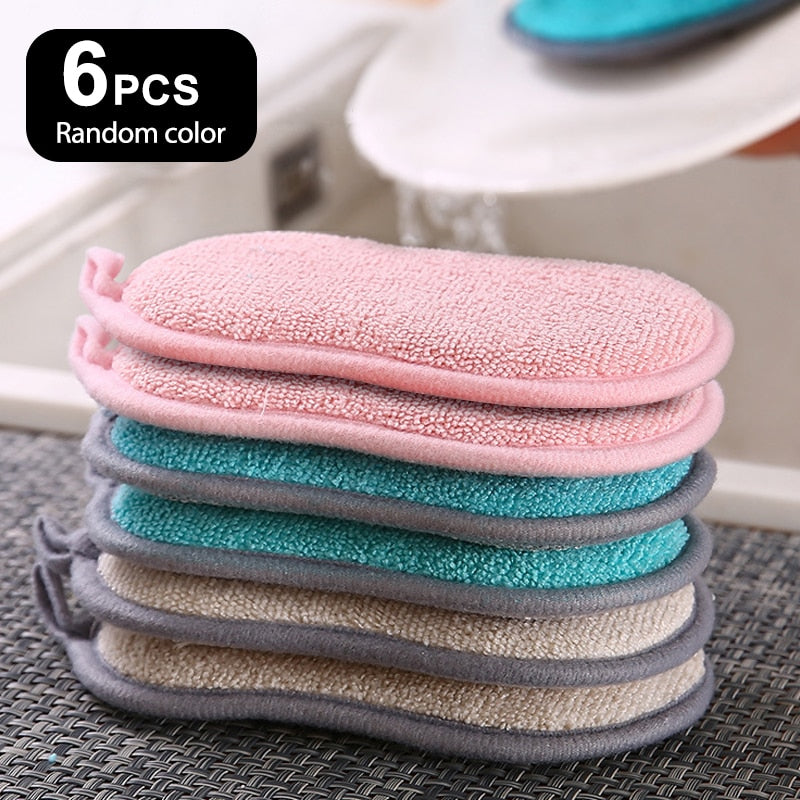 6/3/1pcs Double Sided Nylon/Fabric Sponge Scrubber.
