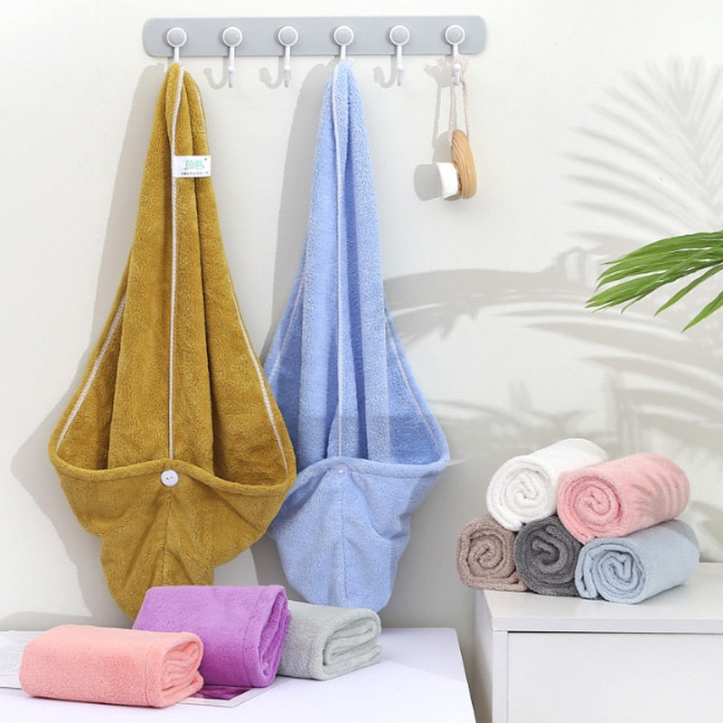 Absorbent quick -drying hair towel.