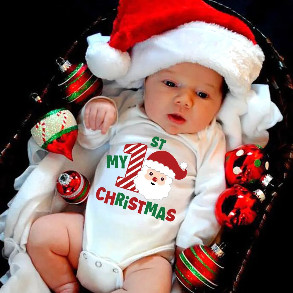 White Long Sleeve My First Christmas Baby Outfit.