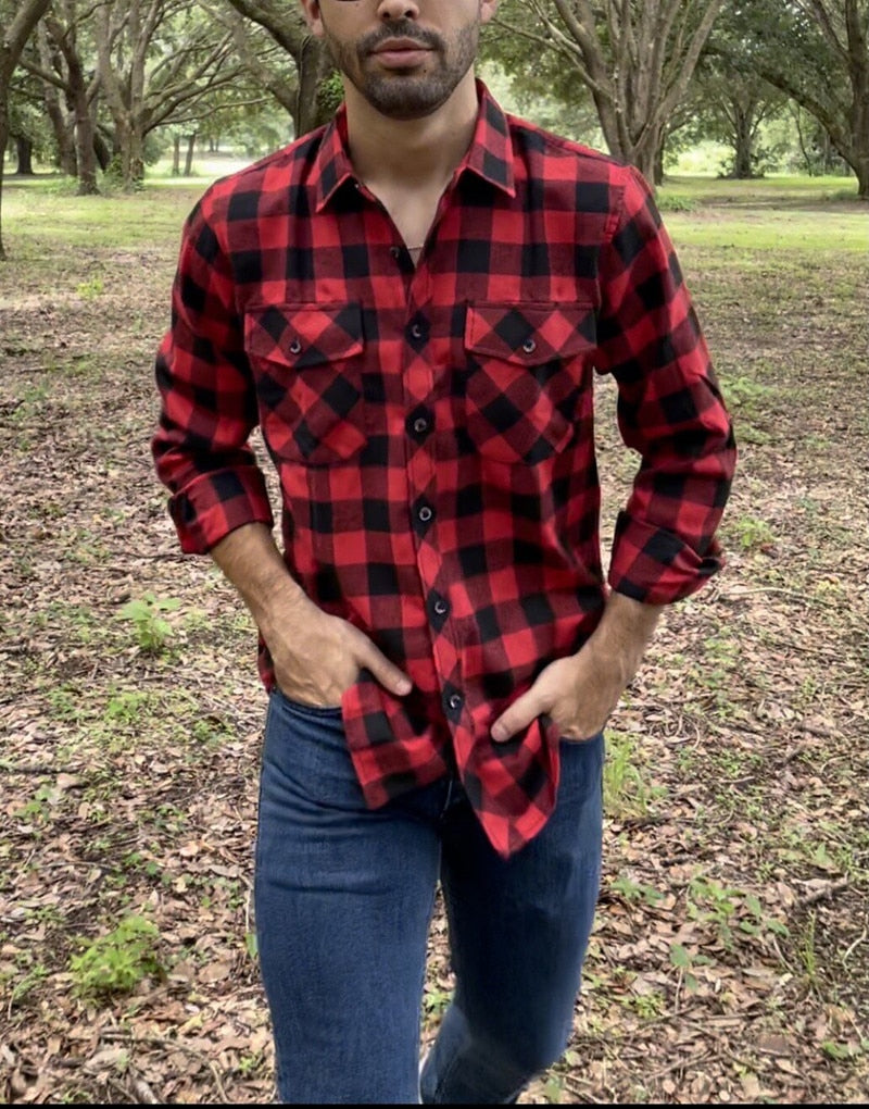 Men's Plaid Flannel Casual Long-Sleeved Shirt. Sizes For (USA SIZE S M L XL 2XL)