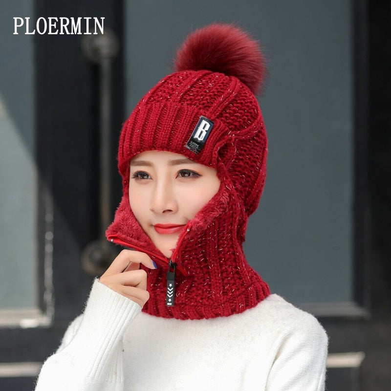 Women Wool Knitted Ski Hat. Warm, thick scarf to protect you from winter winds.