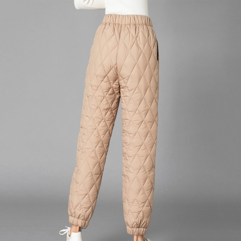 Warm Elastic Waist Cotton Quilted Pants.